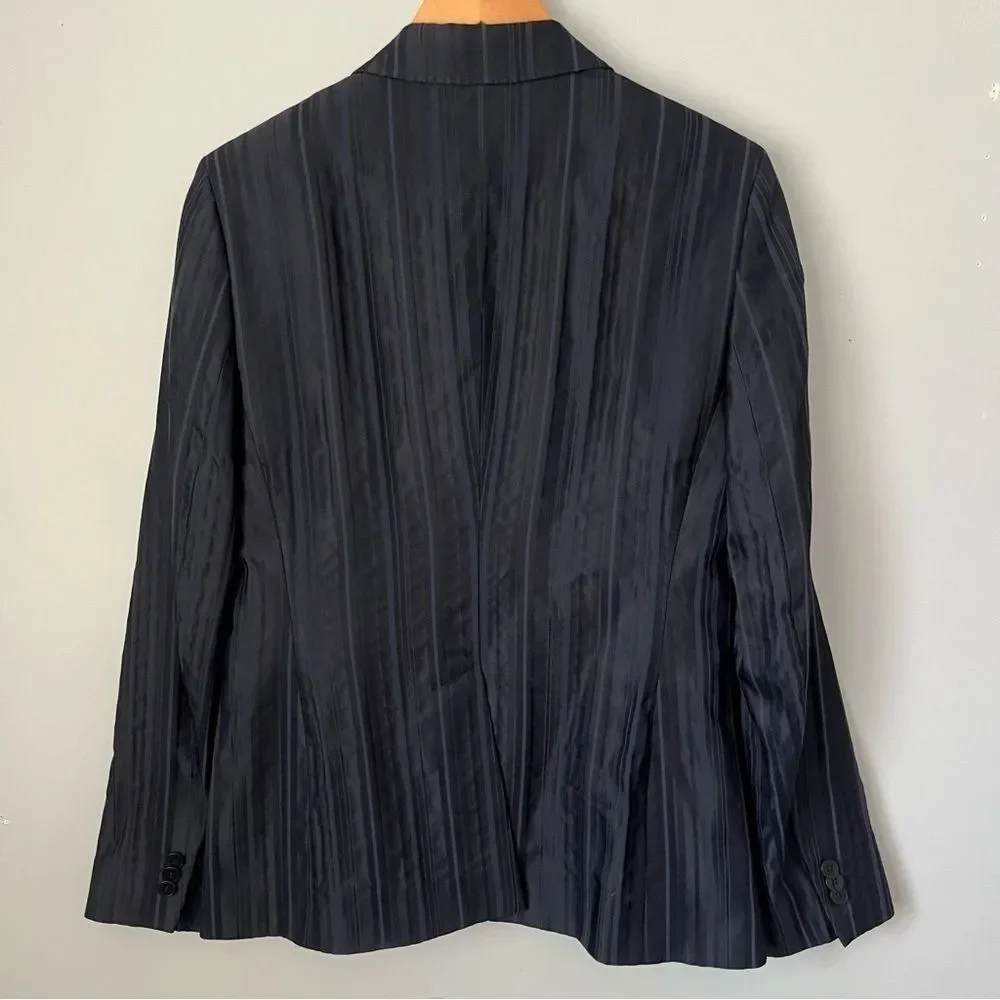 Massimo Dutti 2000s Vintage Textured Navy Blue Striped Blazer Jacket EU Sz 40/30